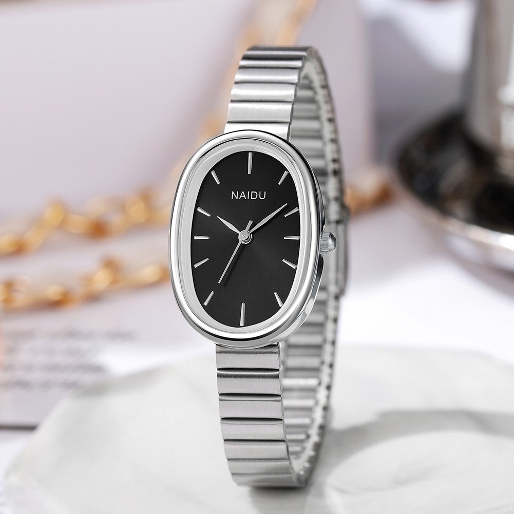 Stylish Quartz Wrist Watch Featuring Unique Oval Shaped Steel Bracelet - Picture 18 of 18