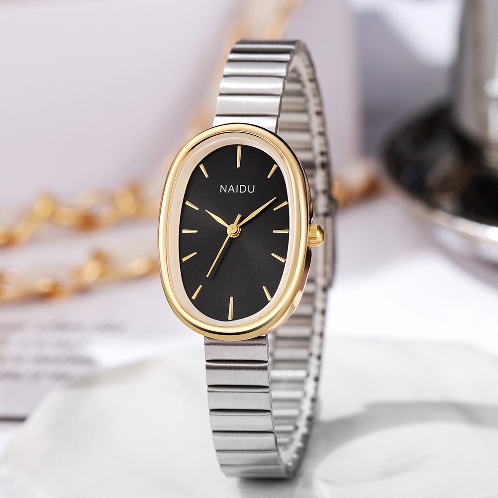 Stylish Quartz Wrist Watch Featuring Unique Oval Shaped Steel Bracelet - Picture 17 of 18