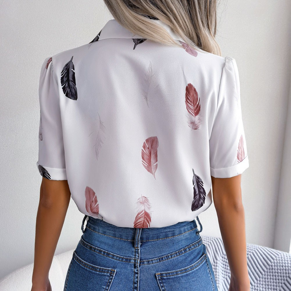 Casual Spring and Summer Shirt for Women with Elegant Feathered Collar - Picture 31 of 58