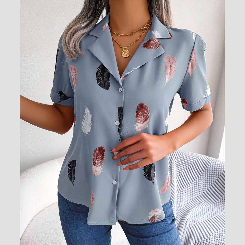 Casual Spring and Summer Shirt for Women with Elegant Feathered Collar - Picture 42 of 58