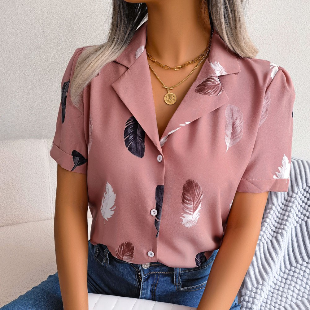 Casual Spring and Summer Shirt for Women with Elegant Feathered Collar - Picture 56 of 58