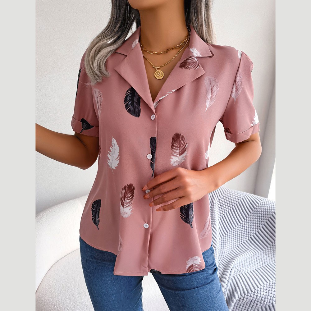 Casual Spring and Summer Shirt for Women with Elegant Feathered Collar - Picture 58 of 58