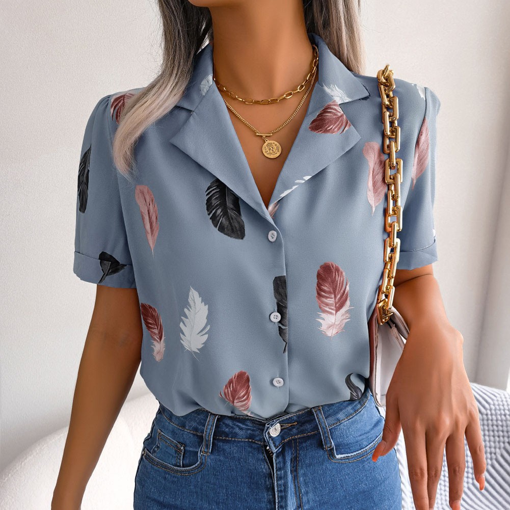 Casual Spring and Summer Shirt for Women with Elegant Feathered Collar - Picture 46 of 58