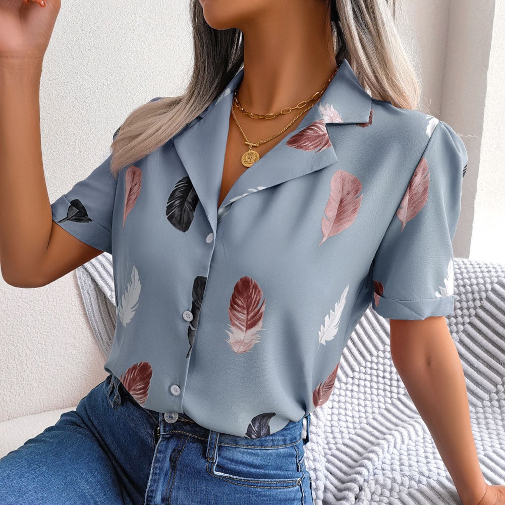 Casual Spring and Summer Shirt for Women with Elegant Feathered Collar - Picture 43 of 58