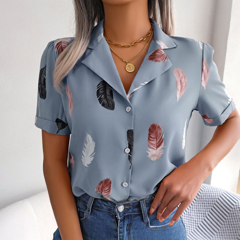 Casual Spring and Summer Shirt for Women with Elegant Feathered Collar - Picture 35 of 58