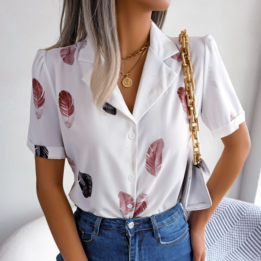 Casual Spring and Summer Shirt for Women with Elegant Feathered Collar - Picture 25 of 58