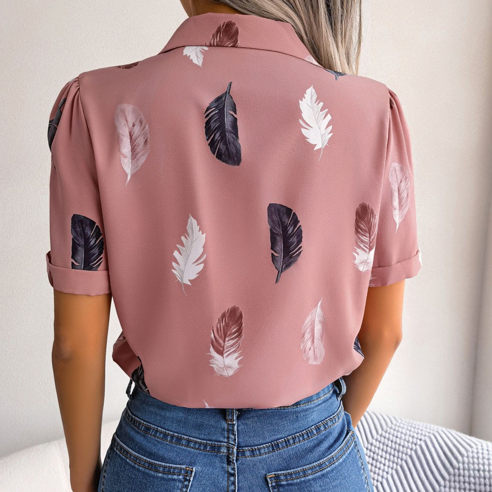 Casual Spring and Summer Shirt for Women with Elegant Feathered Collar - Picture 57 of 58