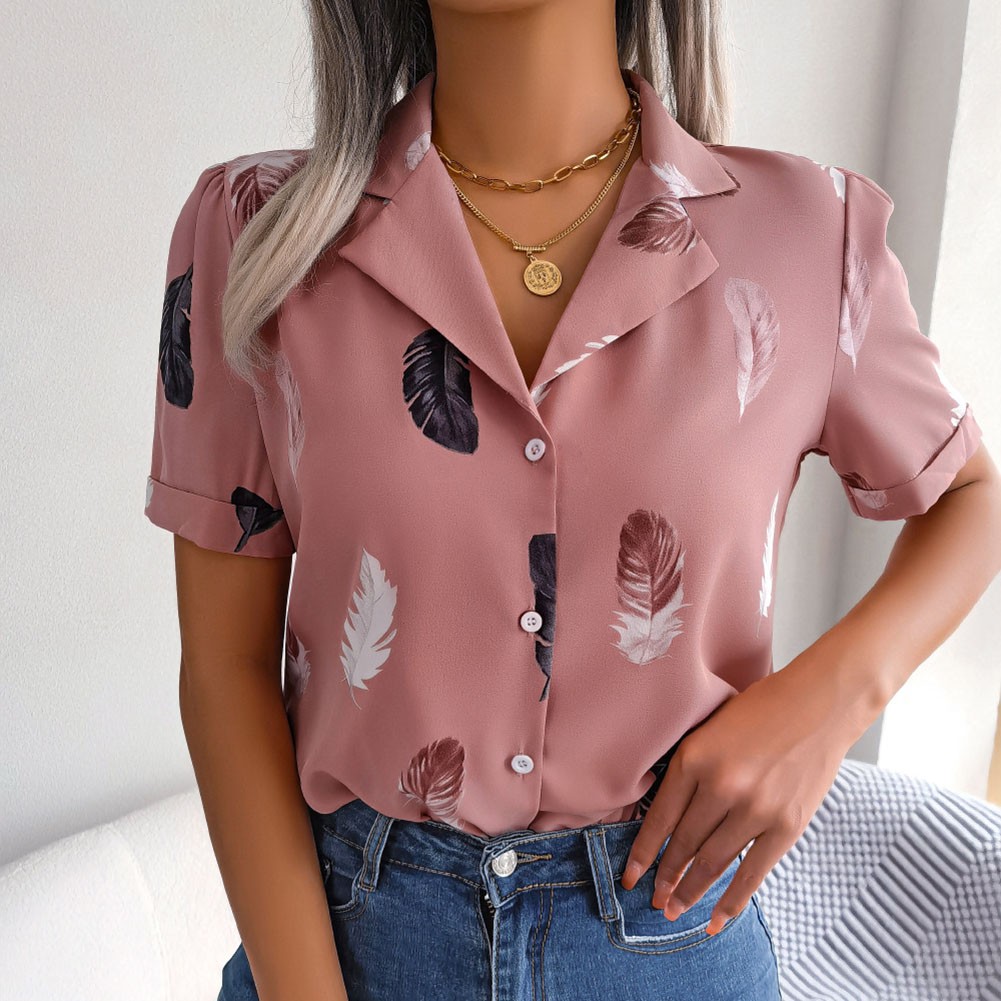 Casual Spring and Summer Shirt for Women with Elegant Feathered Collar - Picture 47 of 58