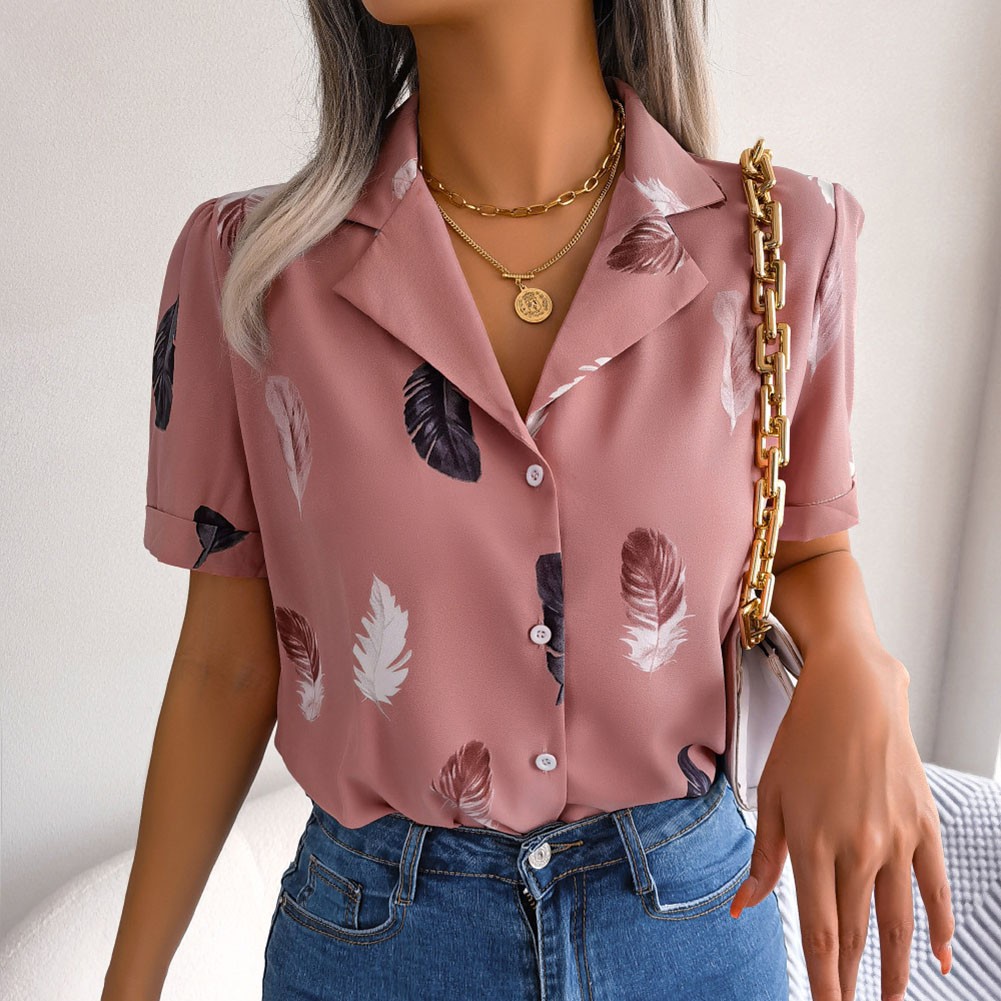 Casual Spring and Summer Shirt for Women with Elegant Feathered Collar - Picture 55 of 58