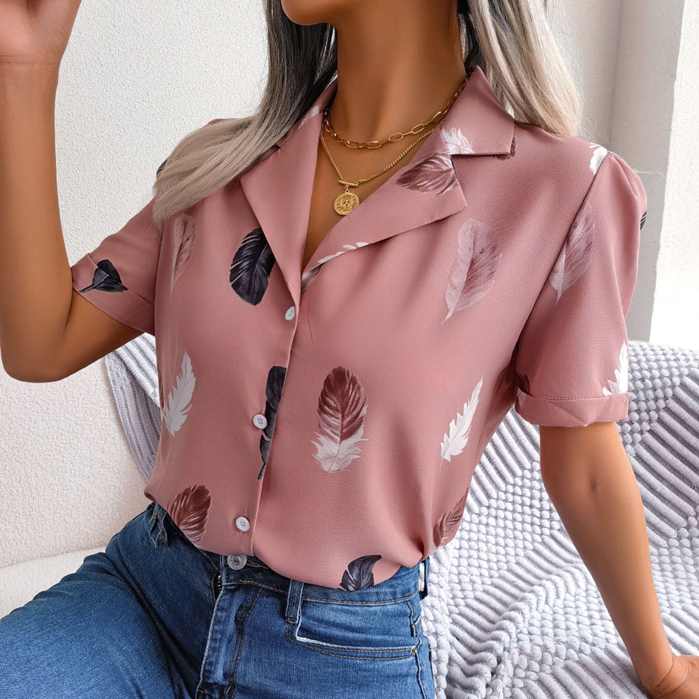 Casual Spring and Summer Shirt for Women with Elegant Feathered Collar - Picture 54 of 58