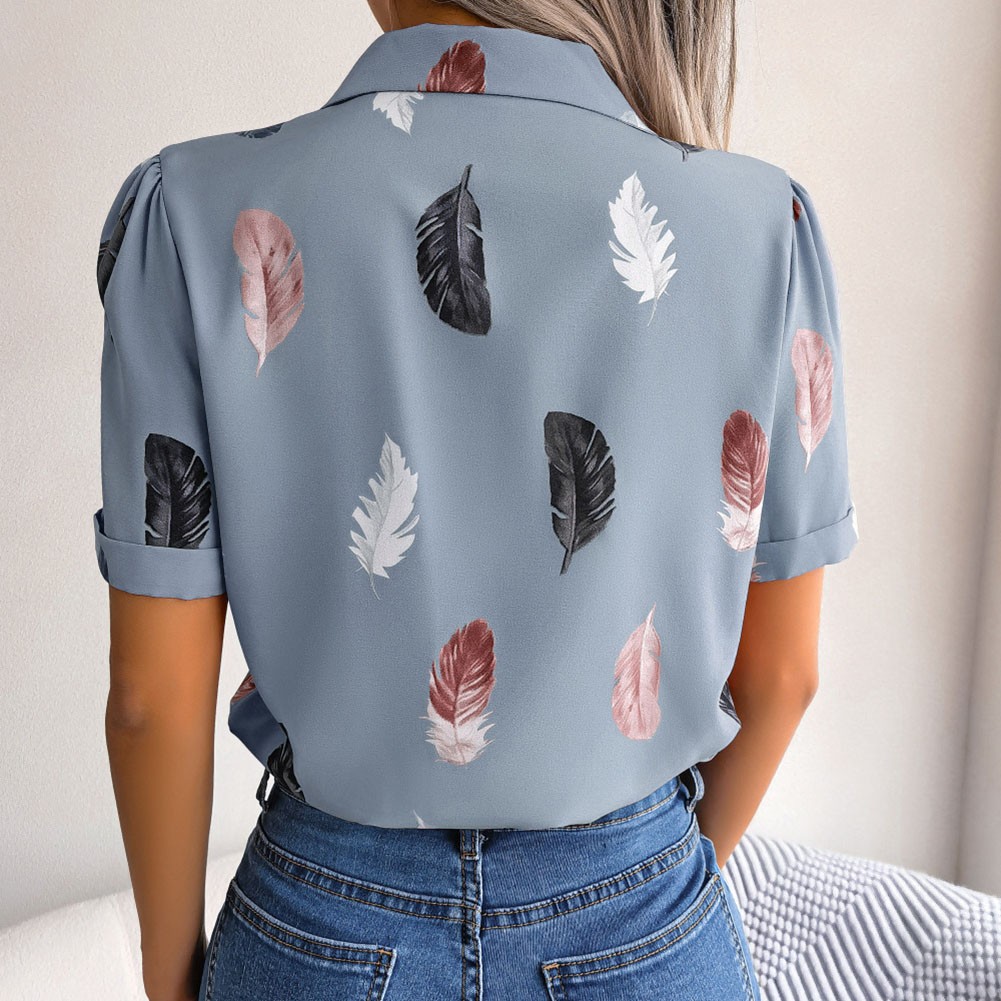 Casual Spring and Summer Shirt for Women with Elegant Feathered Collar - Picture 45 of 58