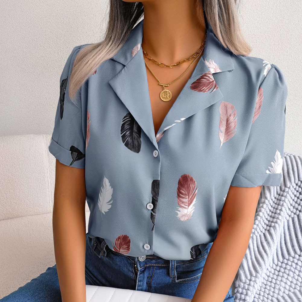 Casual Spring and Summer Shirt for Women with Elegant Feathered Collar - Picture 44 of 58