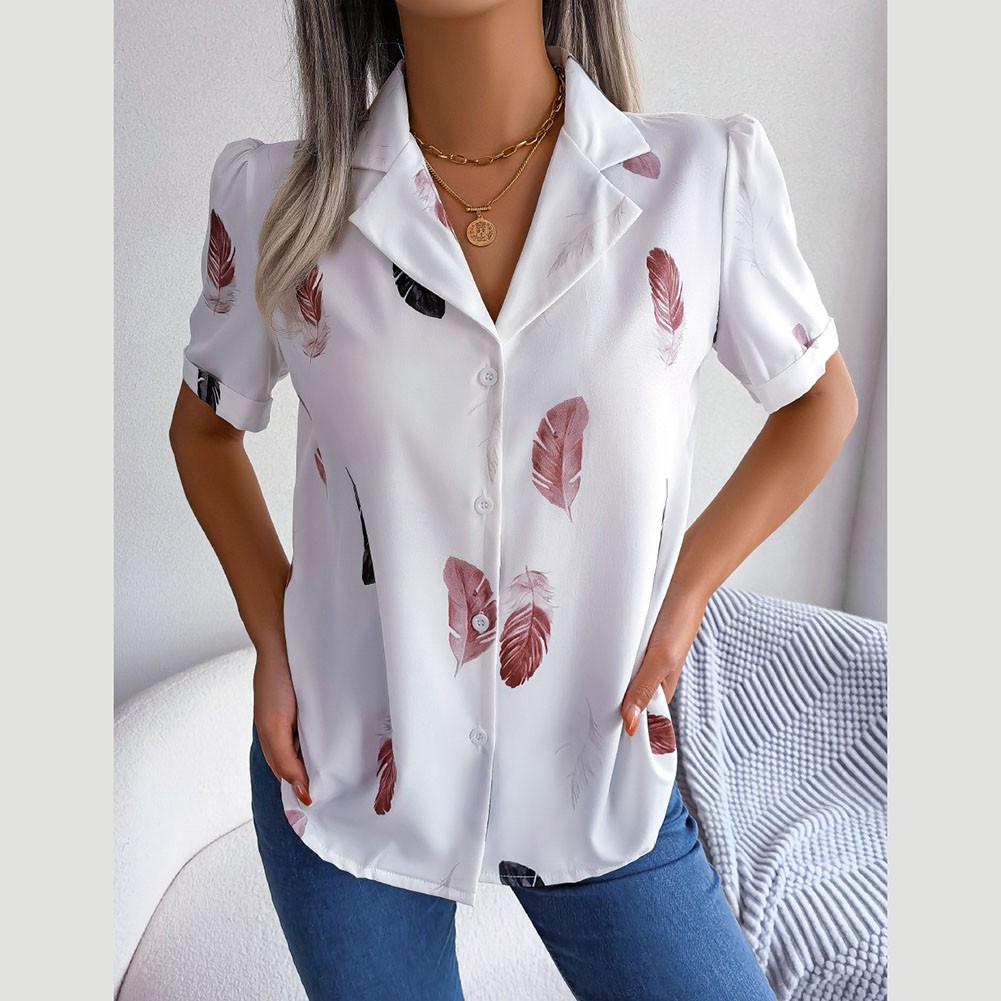 Casual Spring and Summer Shirt for Women with Elegant Feathered Collar - Picture 33 of 58