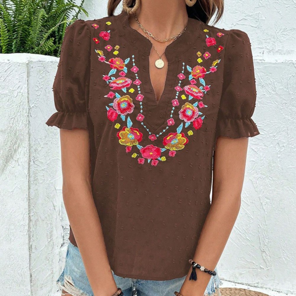 Bubble Short-sleeved Casual Women's Top Breathable Fabric Comfortable For Summer - Picture 20 of 62