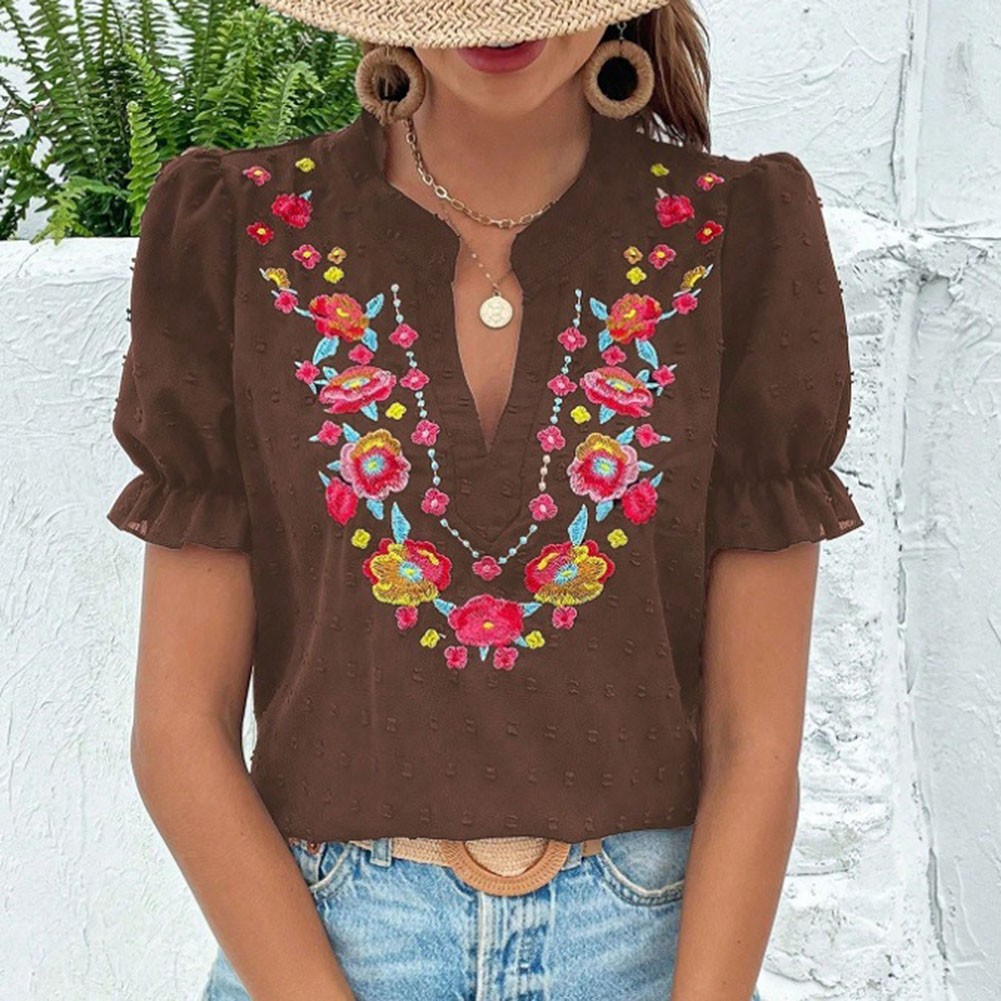Bubble Short-sleeved Casual Women's Top Breathable Fabric Comfortable For Summer - Picture 13 of 62