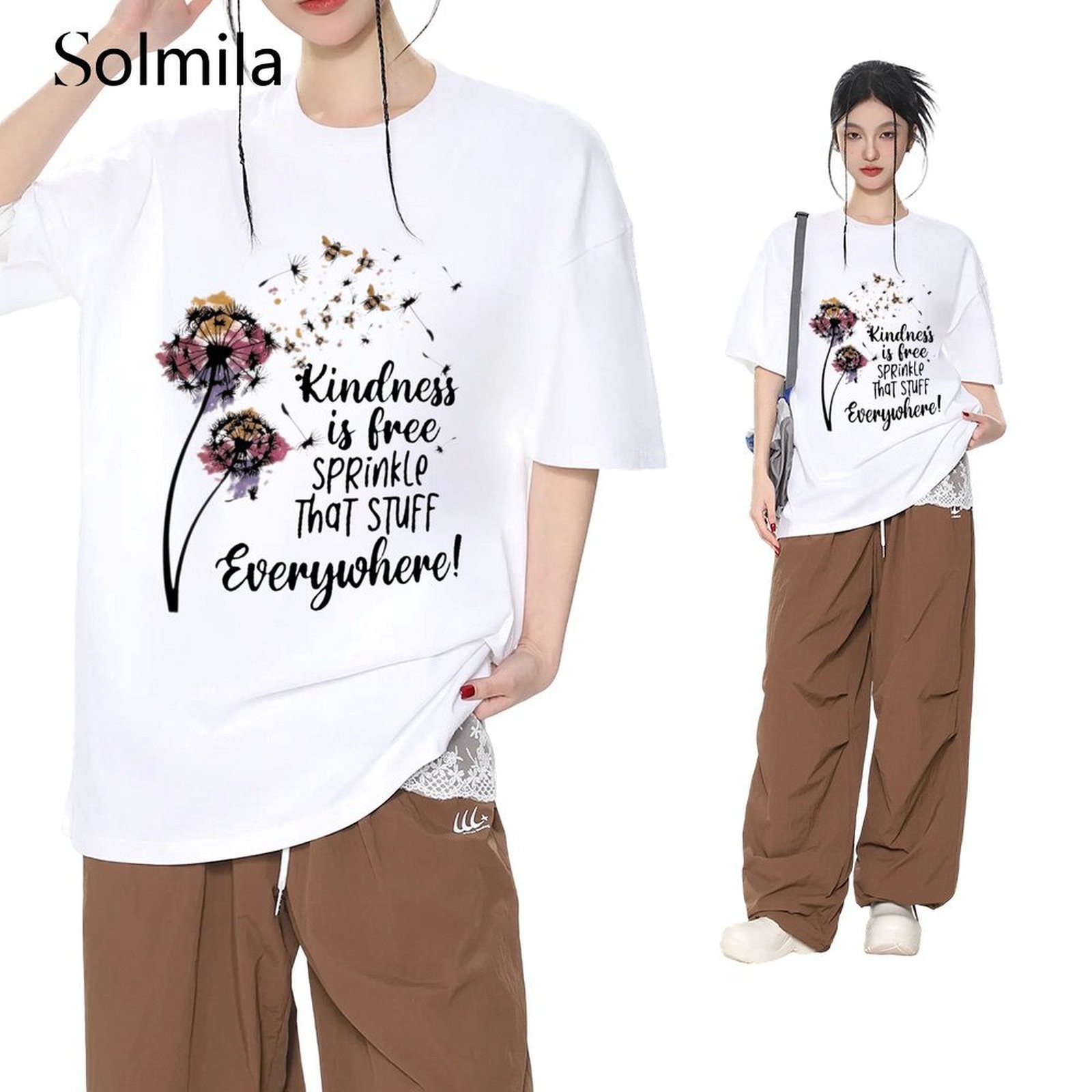 Comfortable Short Sleeve Korean Causal Tee Spring Fashion Polyester Fabric - Picture 9 of 15