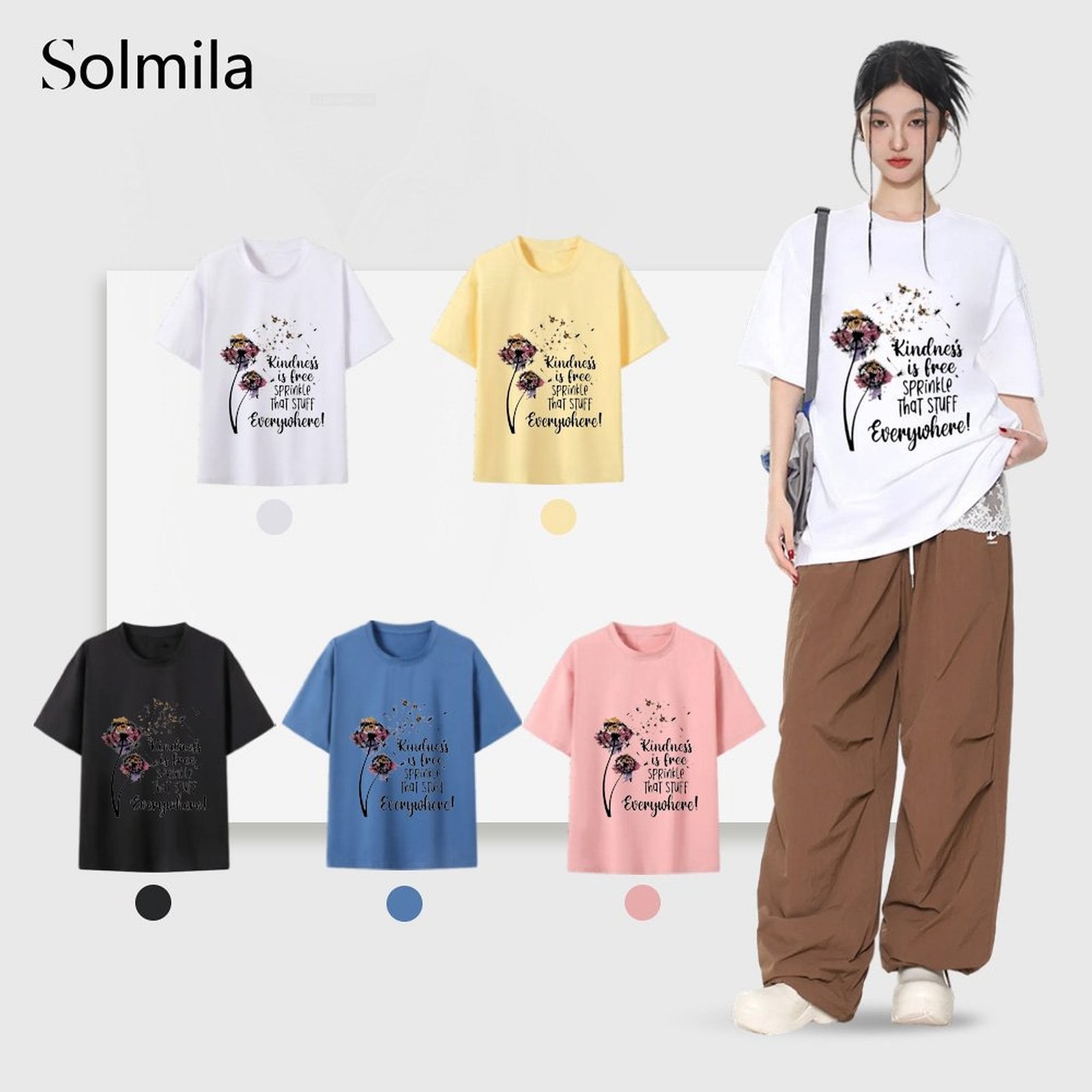 Comfortable Short Sleeve Korean Causal Tee Spring Fashion Polyester Fabric - Picture 11 of 15