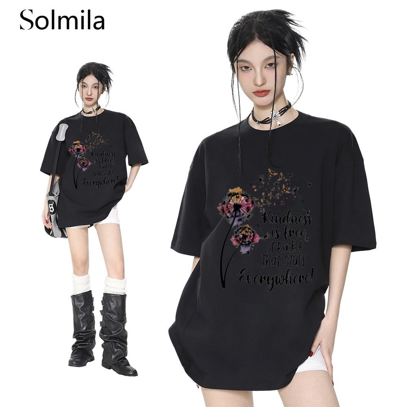 Comfortable Short Sleeve Korean Causal Tee Spring Fashion Polyester Fabric - Picture 7 of 15