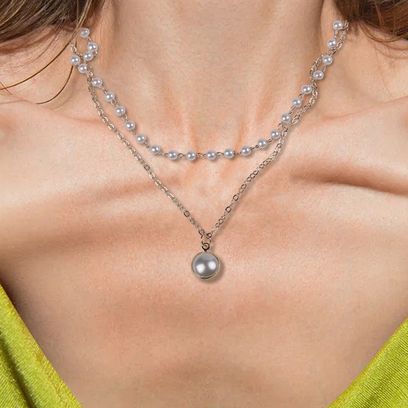 Trendy Double Pearl Pendant Necklace for Women Collarbone Chain Accessory - Picture 13 of 22