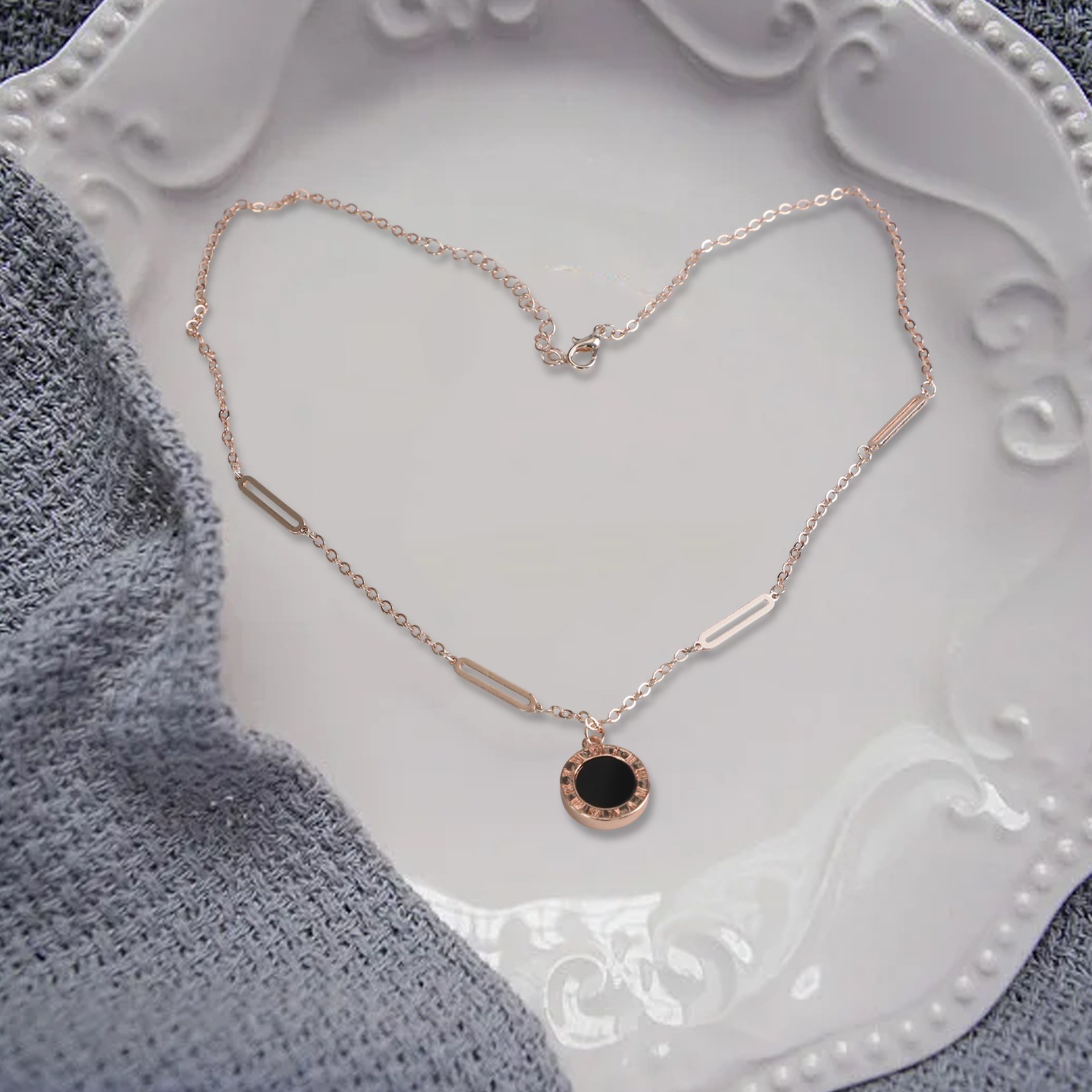 Doppelseitige Halskette mit römischen Ziffern stilvoll Silber Gold Rosegold Opt - Picture 32 of 38
