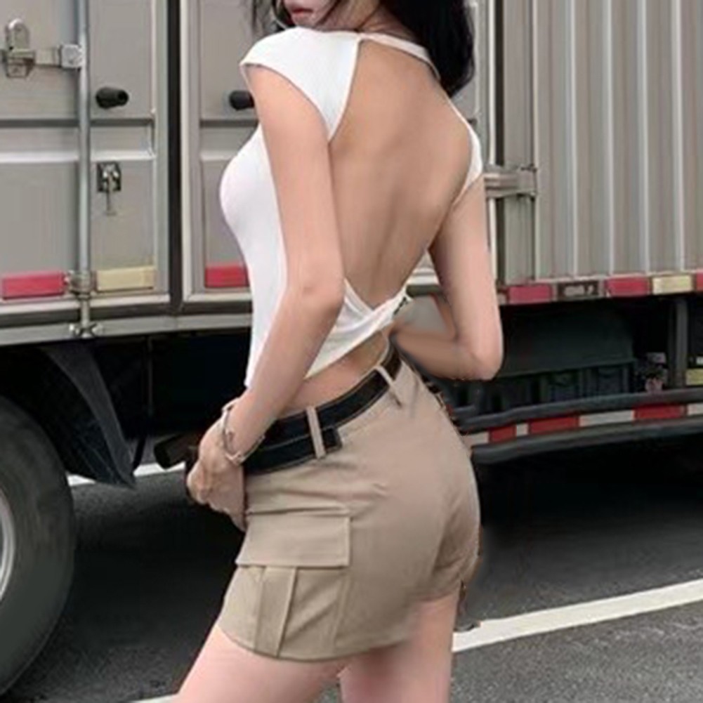 Hot Girl Style Sexy Backless Short Sleeves T Shirts Summer Design Short Style - Picture 20 of 31