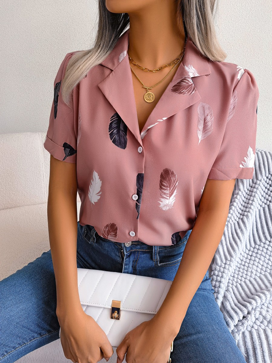Casual Spring and Summer Shirt for Women with Elegant Feathered Collar - Picture 51 of 58
