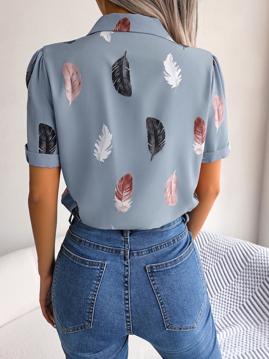 Casual Spring and Summer Shirt for Women with Elegant Feathered Collar - Picture 41 of 58