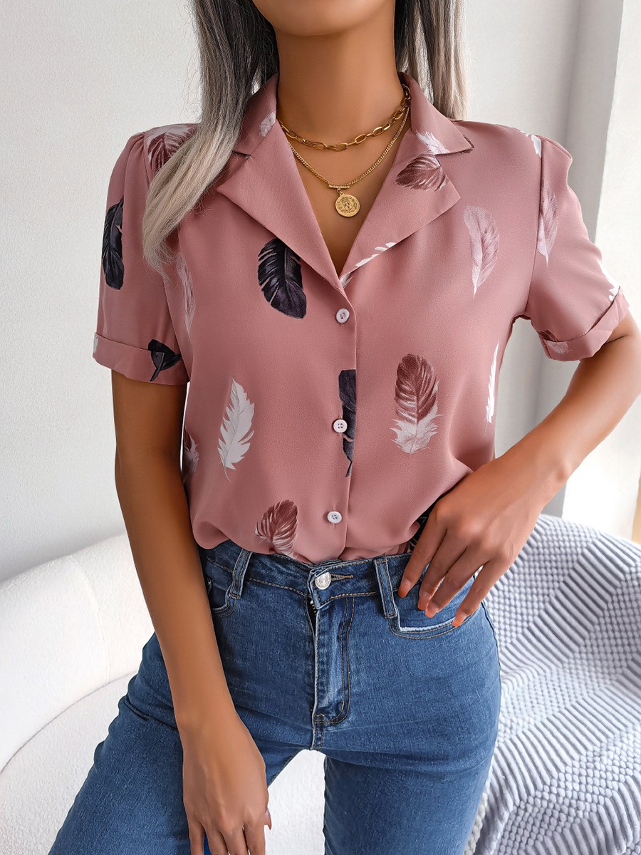 Casual Spring and Summer Shirt for Women with Elegant Feathered Collar - Picture 48 of 58