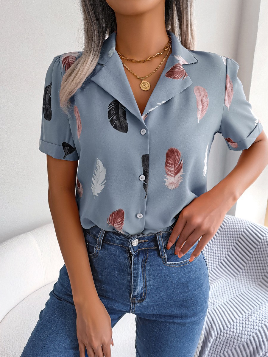 Casual Spring and Summer Shirt for Women with Elegant Feathered Collar - Picture 36 of 58