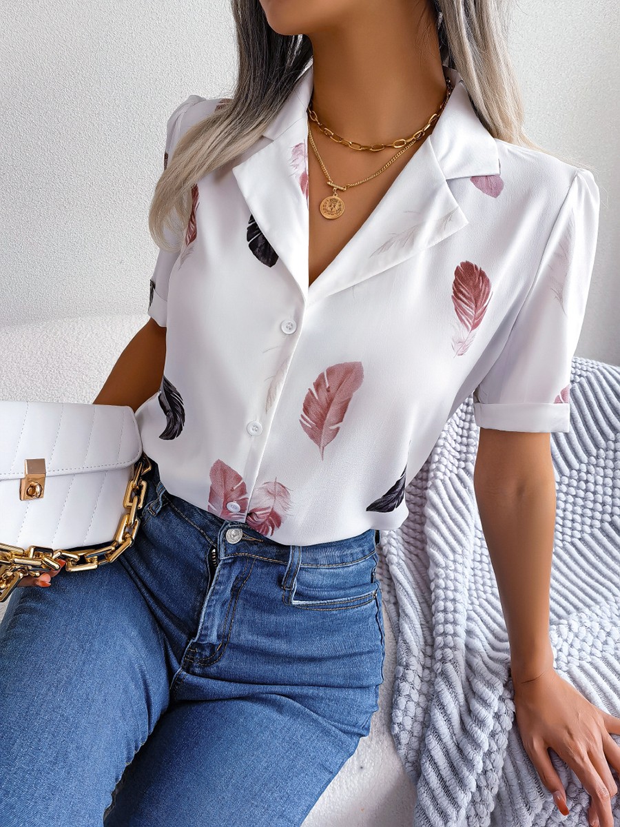 Casual Spring and Summer Shirt for Women with Elegant Feathered Collar - Picture 26 of 58