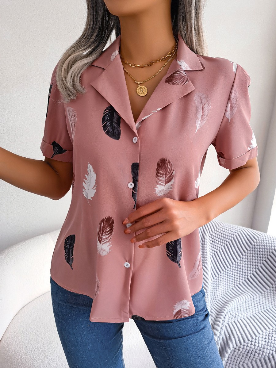 Casual Spring and Summer Shirt for Women with Elegant Feathered Collar - Picture 53 of 58