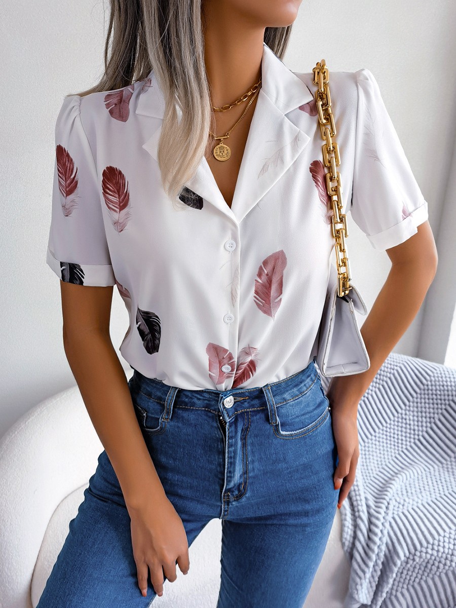 Casual Spring and Summer Shirt for Women with Elegant Feathered Collar - Picture 29 of 58