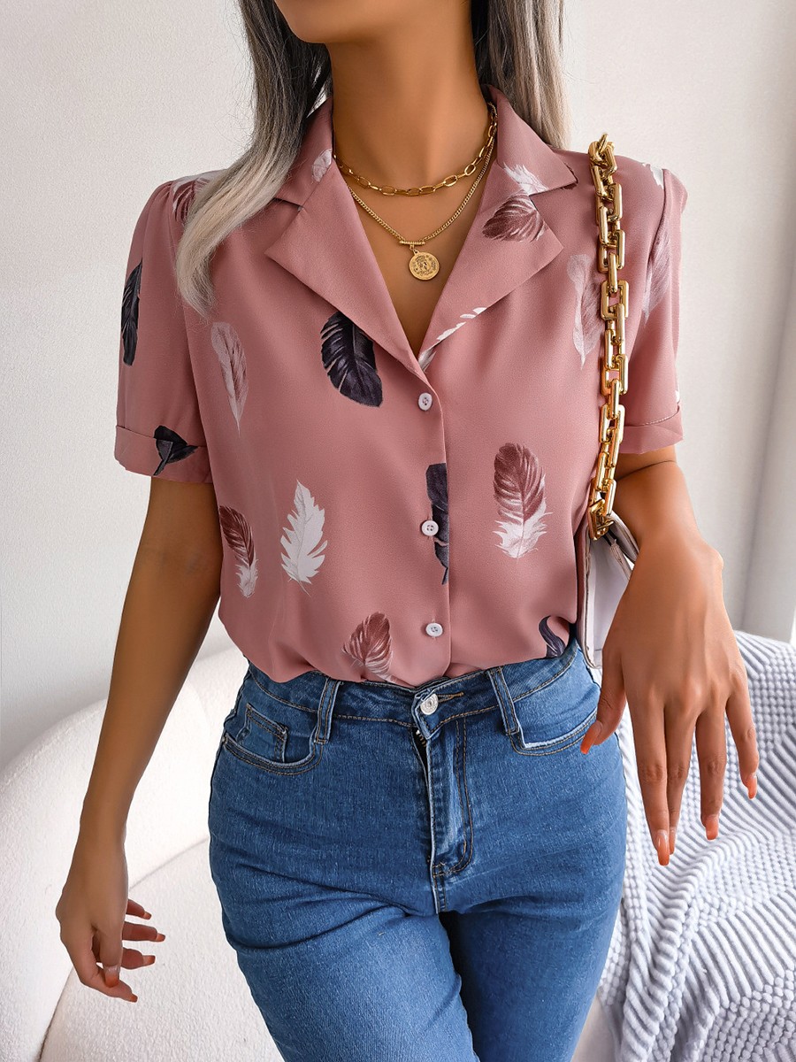 Casual Spring and Summer Shirt for Women with Elegant Feathered Collar - Picture 50 of 58