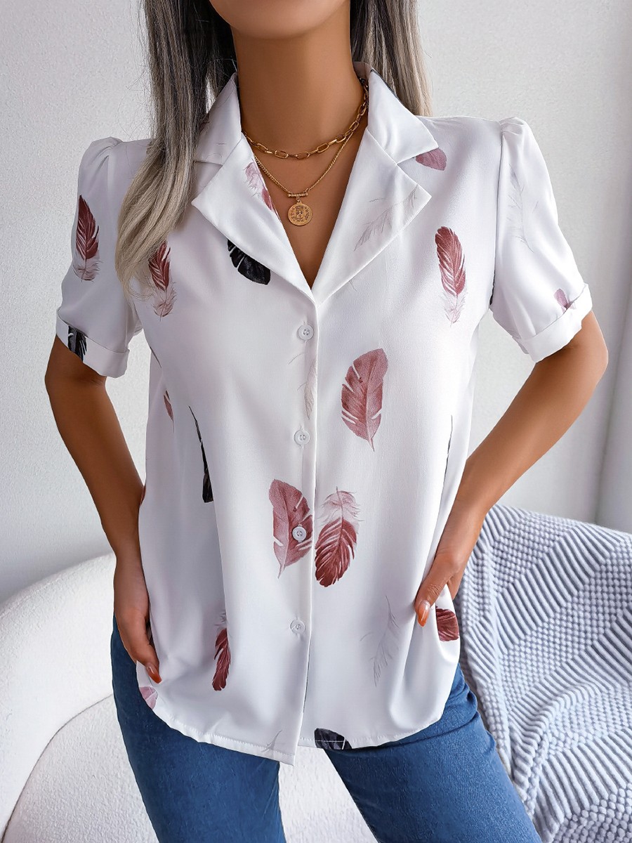 Casual Spring and Summer Shirt for Women with Elegant Feathered Collar - Picture 30 of 58