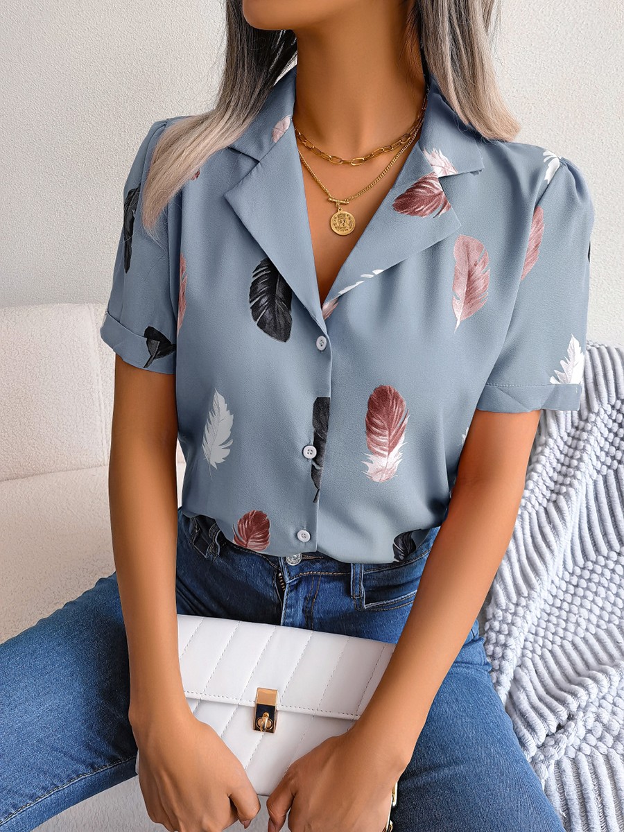 Casual Spring and Summer Shirt for Women with Elegant Feathered Collar - Picture 40 of 58