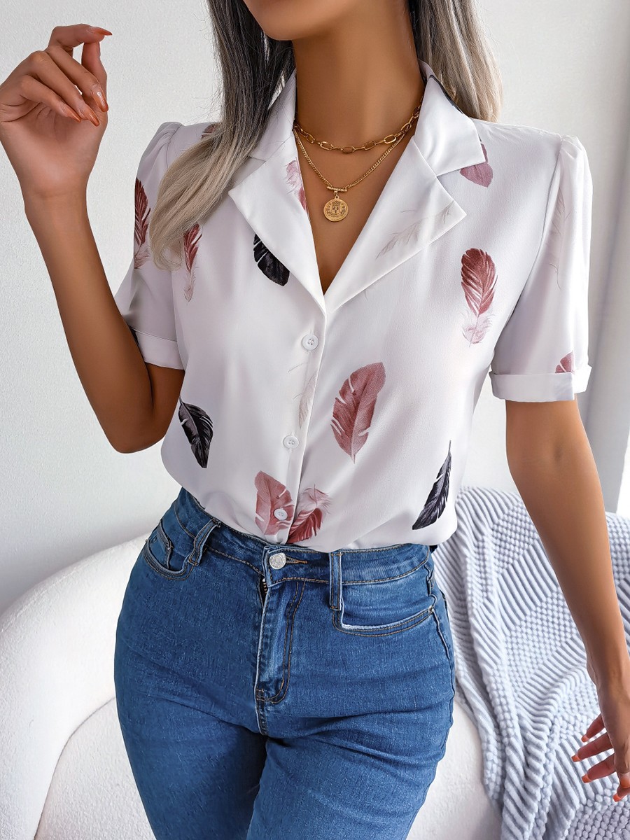 Casual Spring and Summer Shirt for Women with Elegant Feathered Collar - Picture 28 of 58