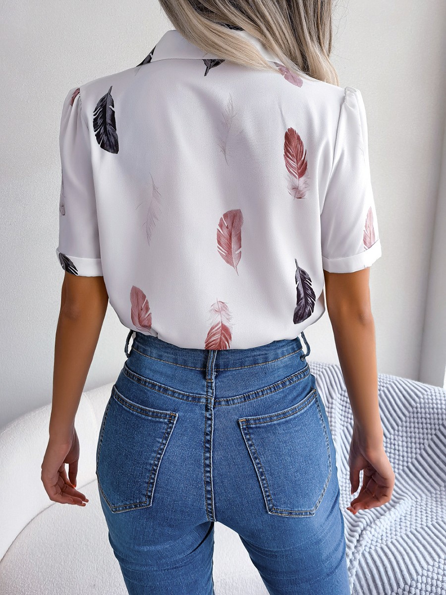 Casual Spring and Summer Shirt for Women with Elegant Feathered Collar - Picture 27 of 58