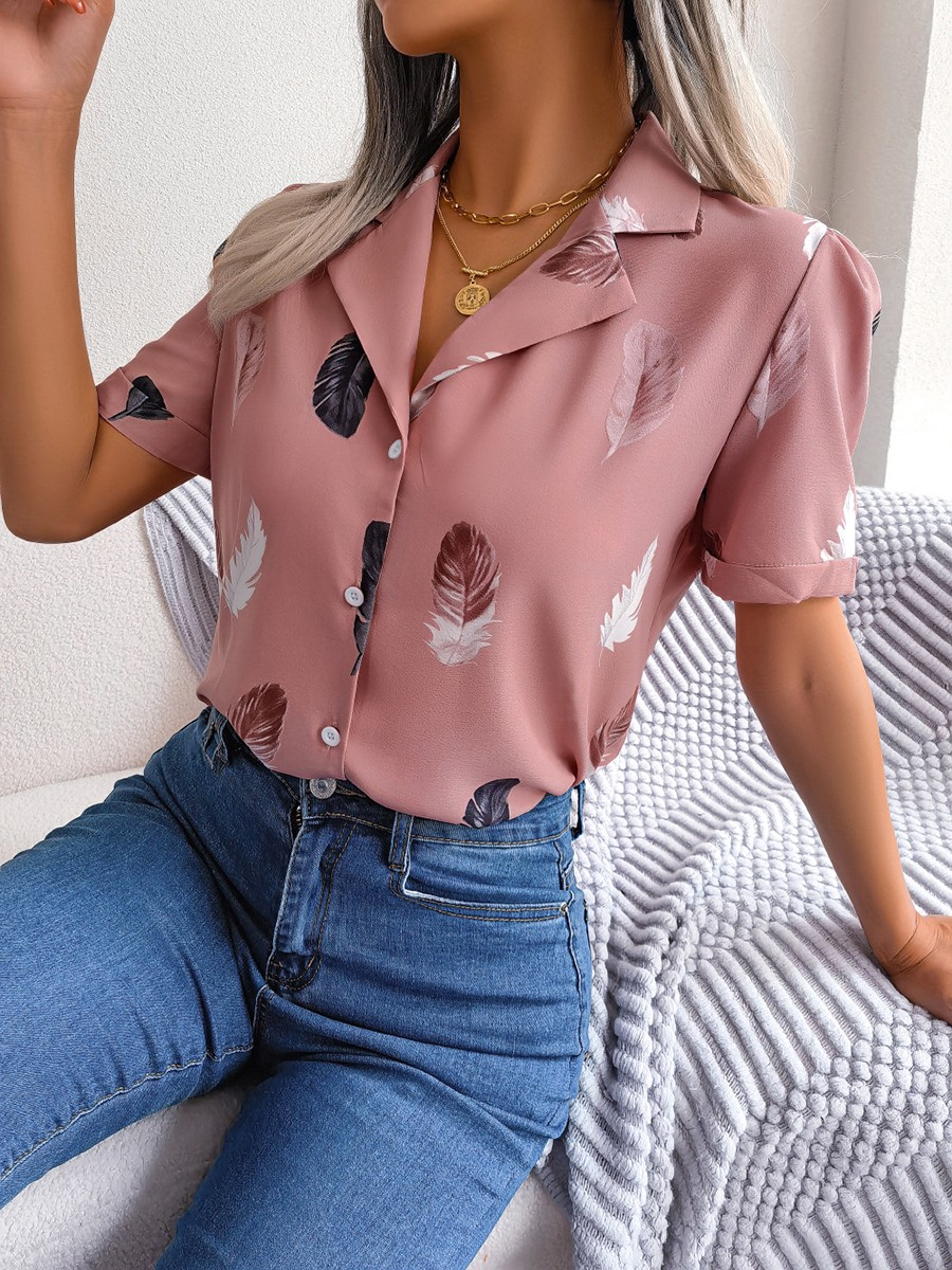 Casual Spring and Summer Shirt for Women with Elegant Feathered Collar - Picture 49 of 58