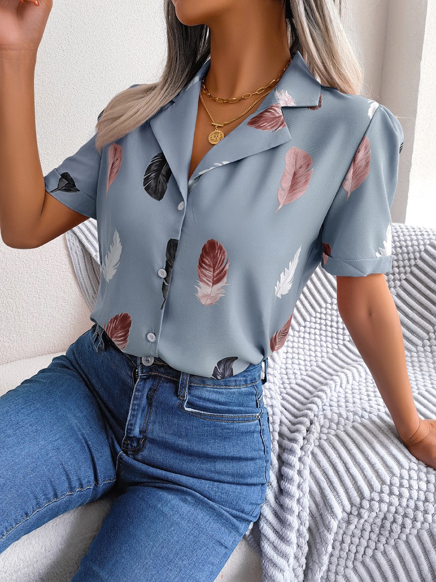 Casual Spring and Summer Shirt for Women with Elegant Feathered Collar - Picture 39 of 58