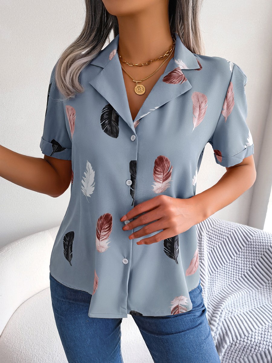 Casual Spring and Summer Shirt for Women with Elegant Feathered Collar - Picture 37 of 58
