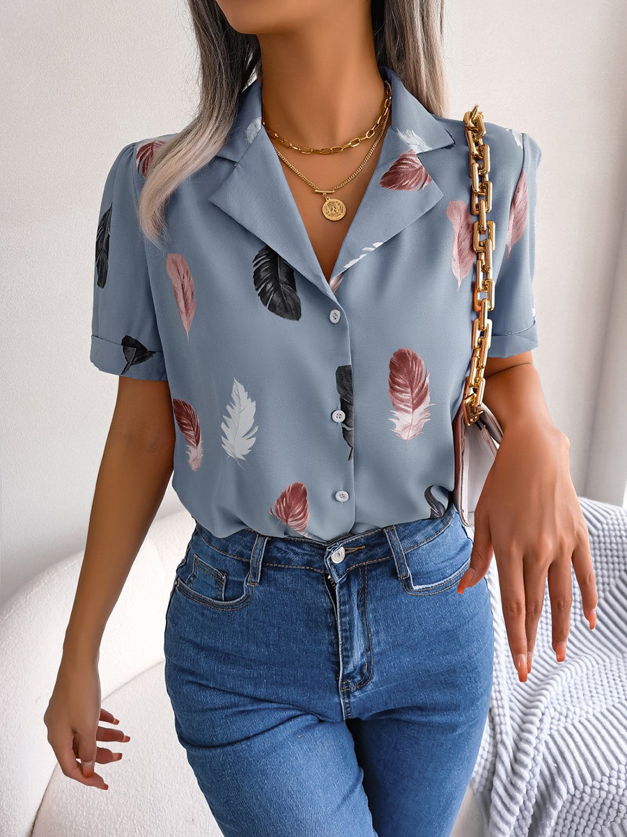 Casual Spring and Summer Shirt for Women with Elegant Feathered Collar - Picture 38 of 58