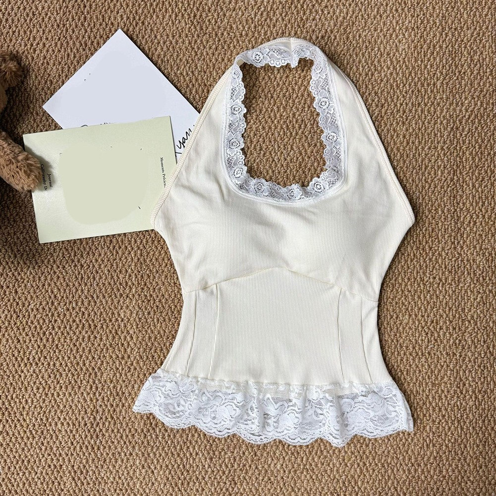 Daily Outfits Retro Lace Camisole Halter Neck Camisole Polyester Fabric - Picture 15 of 16