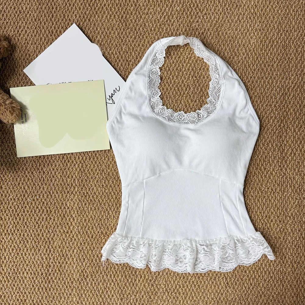Daily Outfits Retro Lace Camisole Halter Neck Camisole Polyester Fabric - Picture 14 of 16