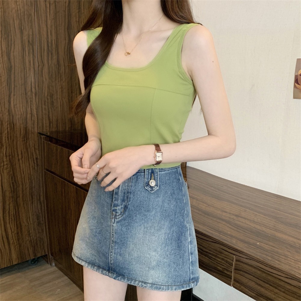 Brand New Sleeveless Tops Chest Pad Camisole All Seasons Suitable Bandeau Collar - Picture 18 of 22
