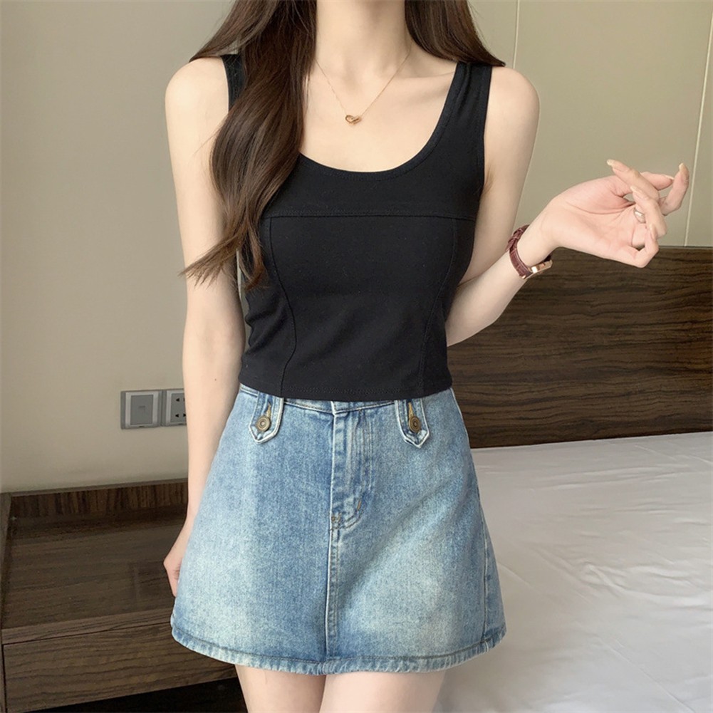 Brand New Sleeveless Tops Chest Pad Camisole All Seasons Suitable Bandeau Collar - Picture 16 of 22