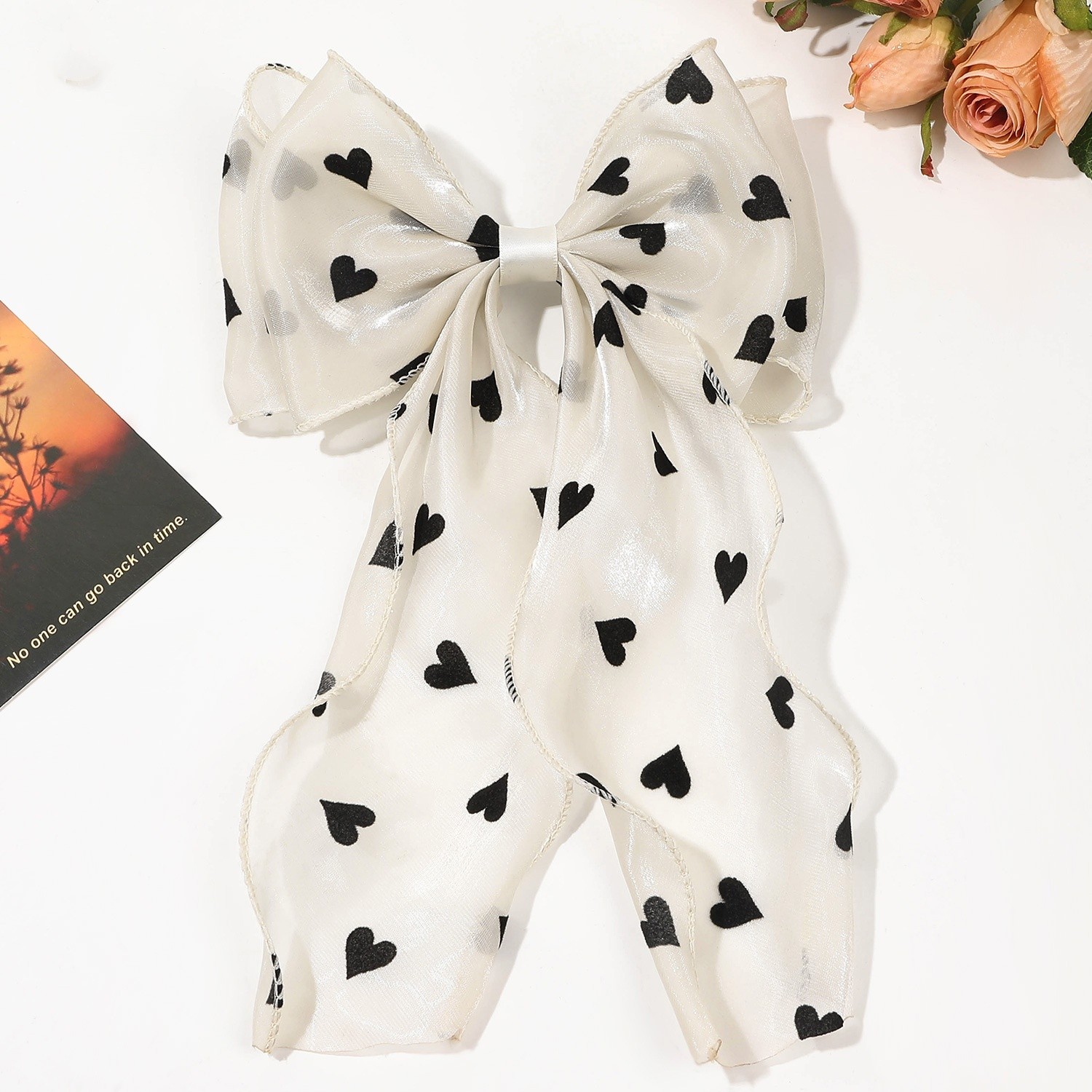 Trendy White Hair Clips with Black Floral and Polka Dot Patterns for Any Event