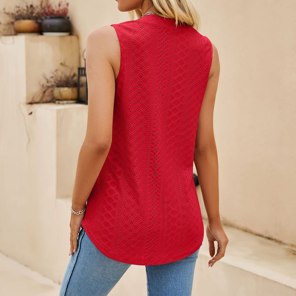 Casual Women V Neck Vest with Breathable Hollowed Design for Spring and Summer - Picture 22 of 72