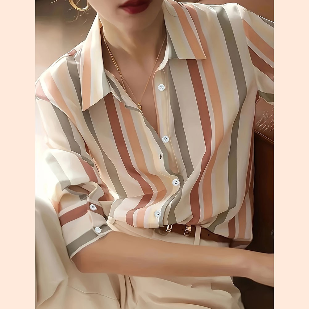 and breathable women's striped shirt for casual and fashion forward styles - Picture 30 of 84