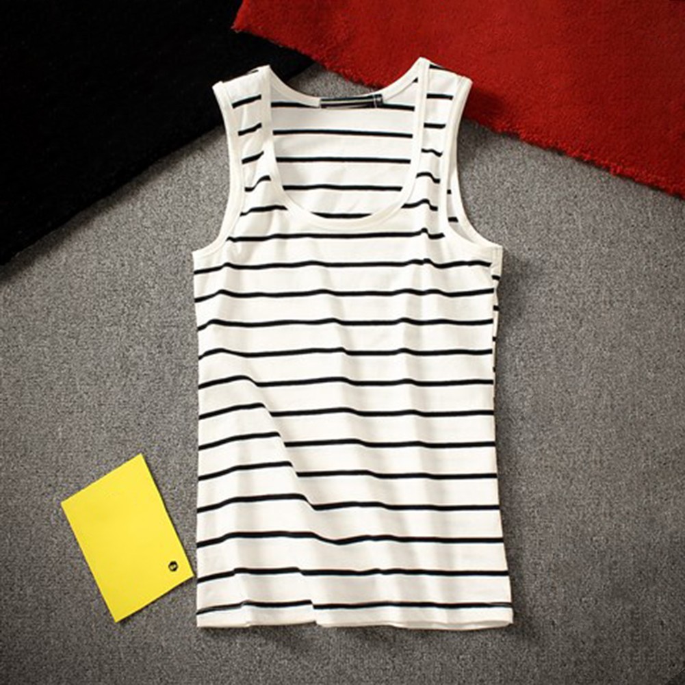 Men’s Sleeveless Tank Tops Breathable Striped Round Neck Vests for Daily Wear