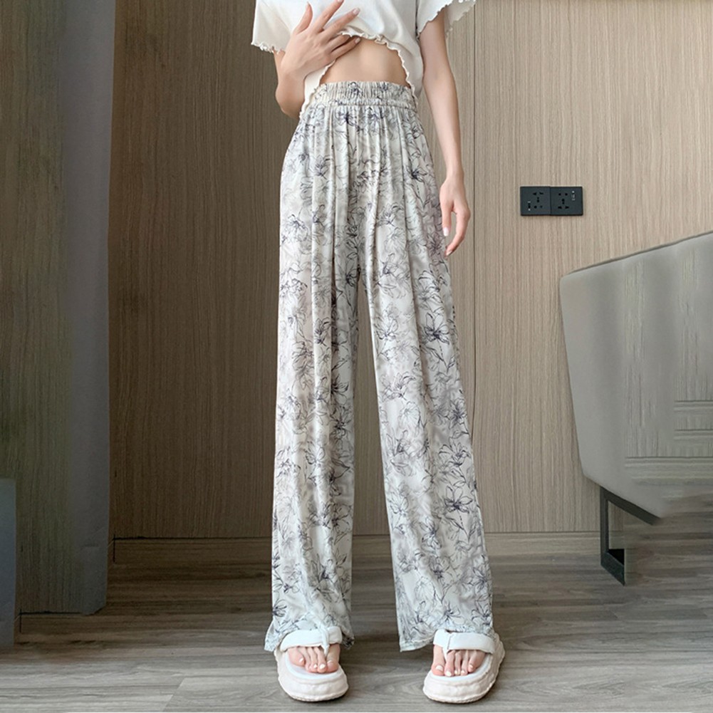 Summer Wide Leg Pants for Women in Drape Style Made with Thin Ice Silk